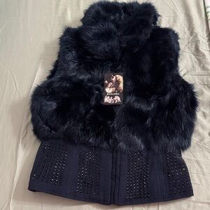 Black Faux Fur Vest with Studded Hem
